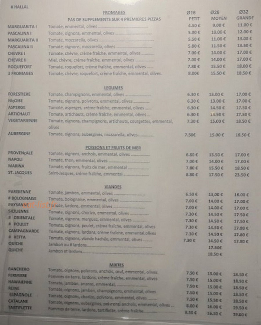 Casa Pizza — carte page 1