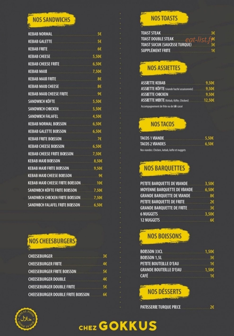 Chez Gokkus — carte page 1