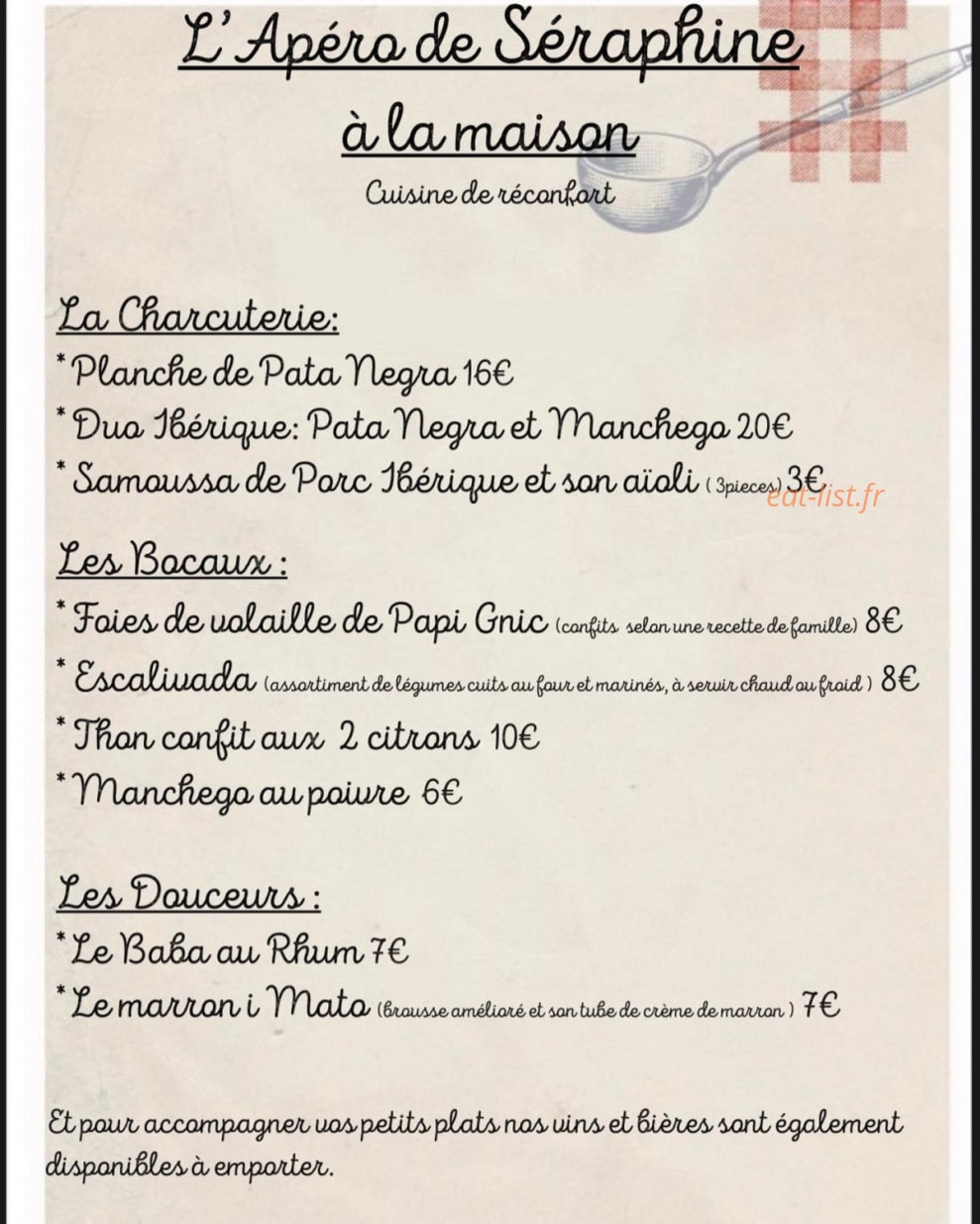 Chez Séraphine — carte page 1