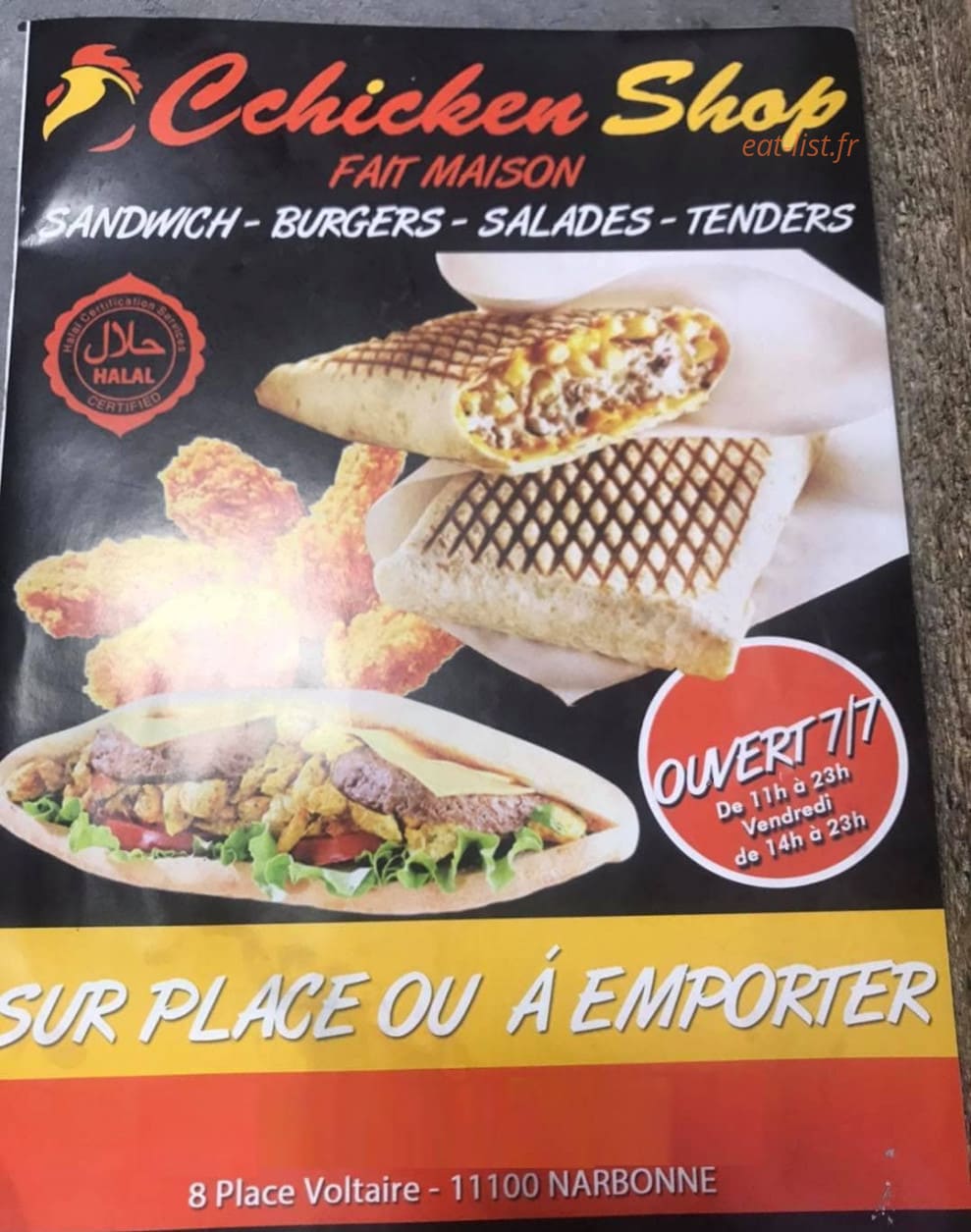 Chicken Shop — carte page 1