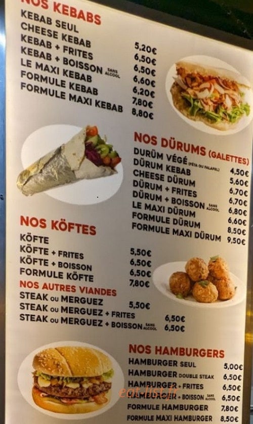 Euro kebab — carte page 1