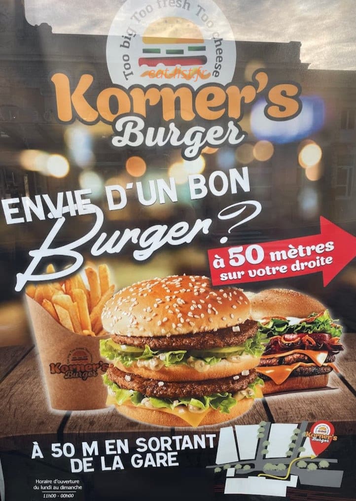 Korner’s burger — carte page 1