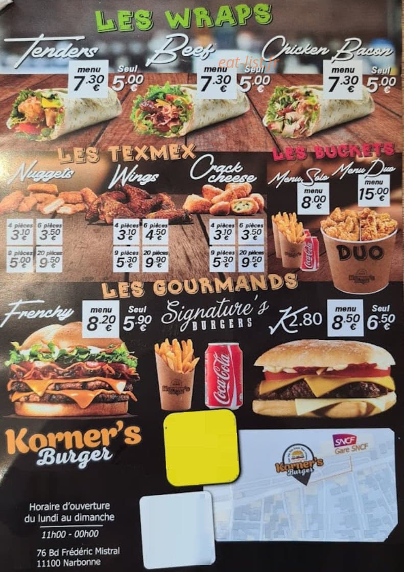 Korner’s burger — carte page 2