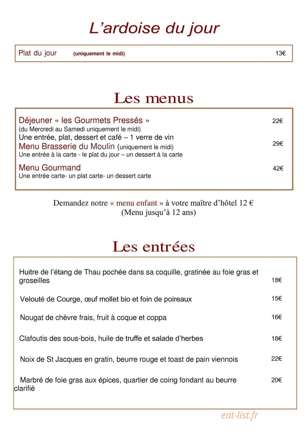 La Brasserie du Moulin — carte page 2