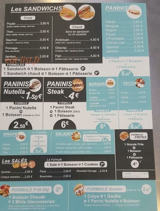 La Sandwicherie Narbonnaise — carte page 1