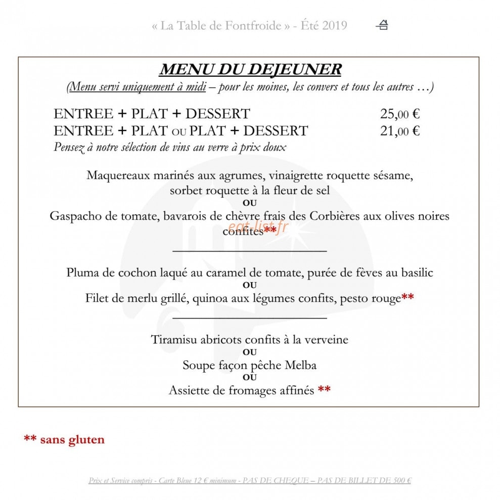 La Table de Fontfroide — carte page 1
