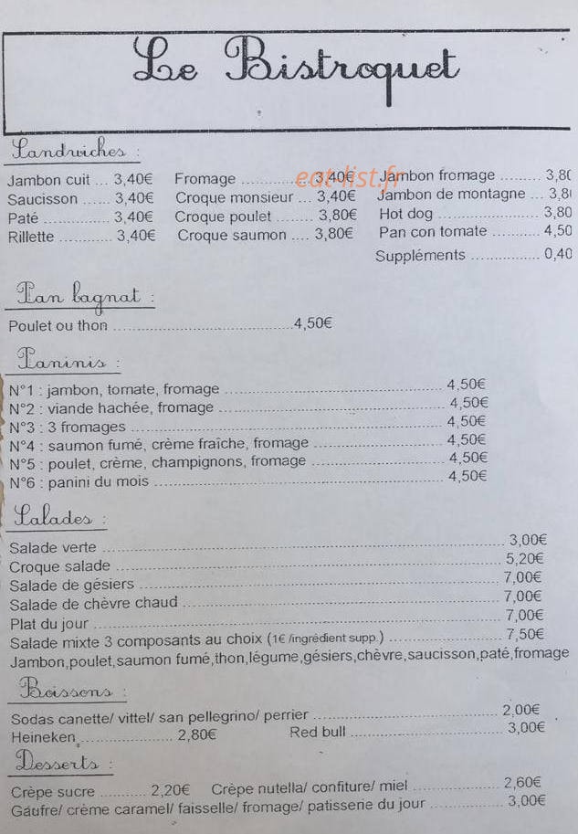 Le Bistroquet — carte page 1