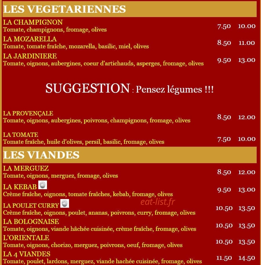 Le palais des pizzas — carte page 2
