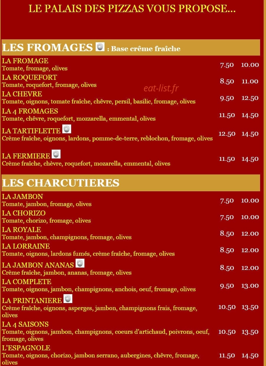 Le palais des pizzas — carte page 1