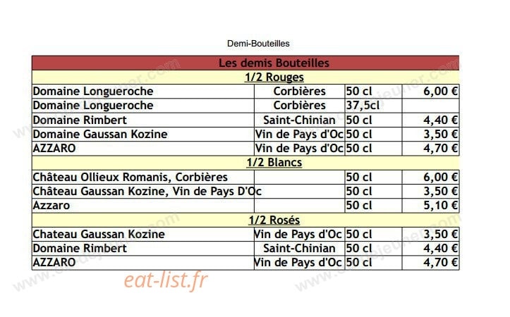 Le petit comptoir — carte page 10