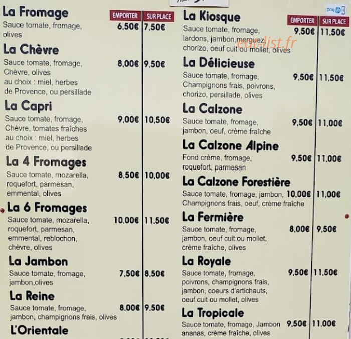 Pizzas Cantemerle — carte page 1