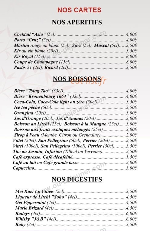 Restaurant Asia — carte page 2