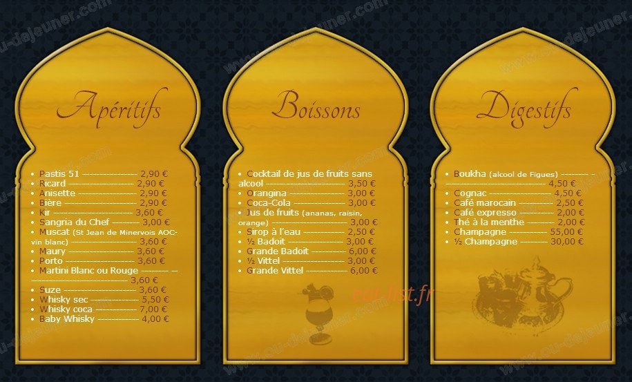 Restaurant l'Aladin — carte page 1