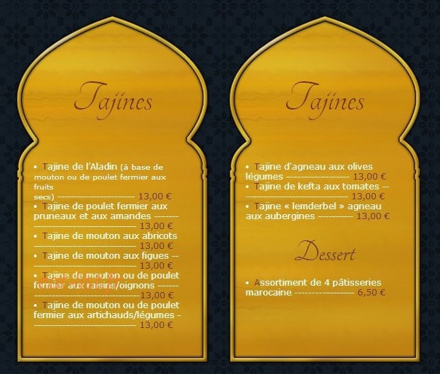 Restaurant l'Aladin — carte page 8