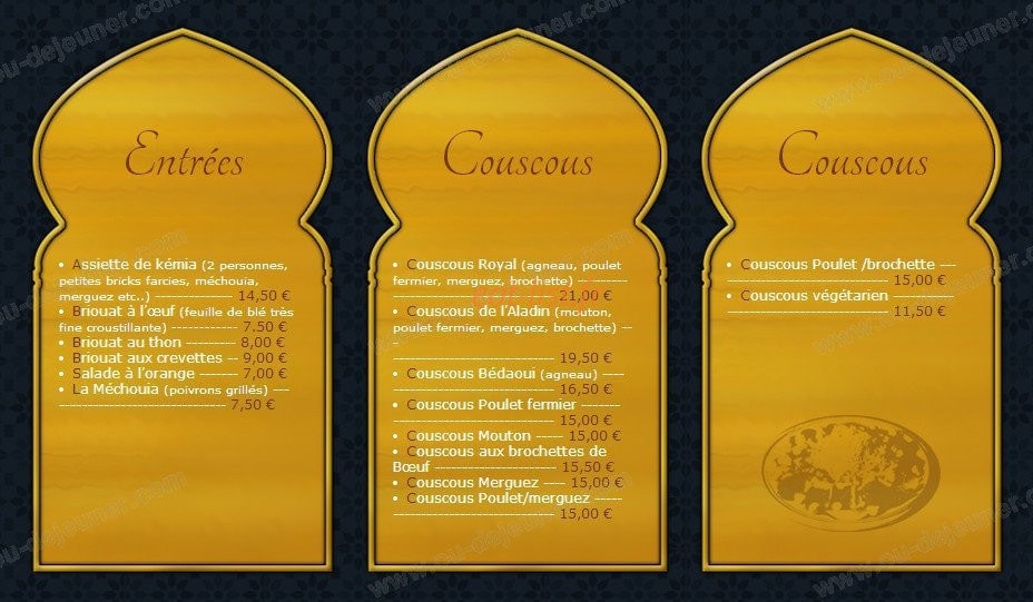 Restaurant l'Aladin — carte page 2