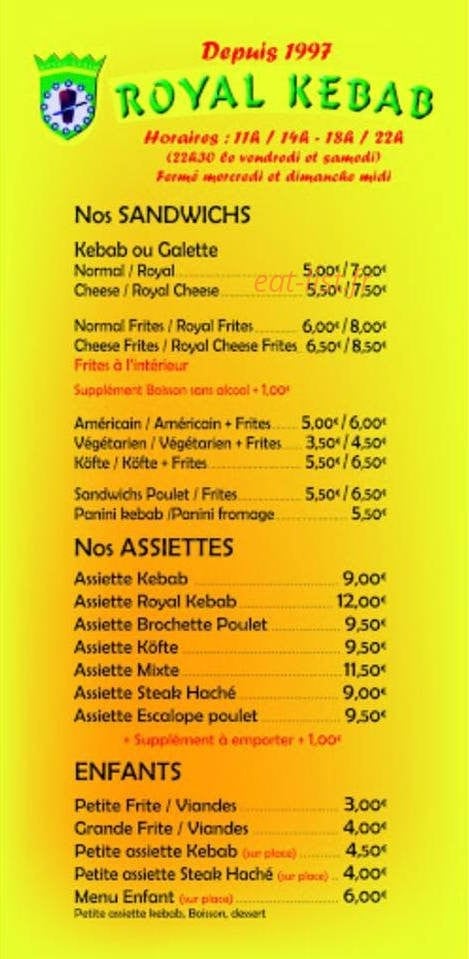 Royal Kebab — carte page 1