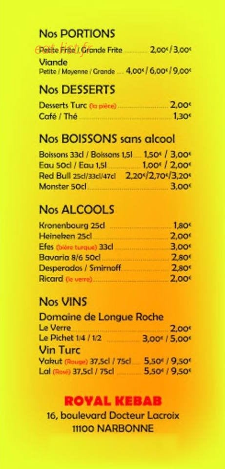 Royal Kebab — carte page 2