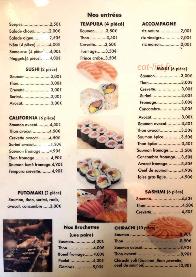 Yoli sushi — carte page 1