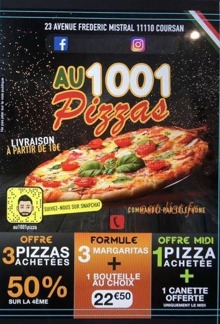 Au 1001 pizzas — carte page 1