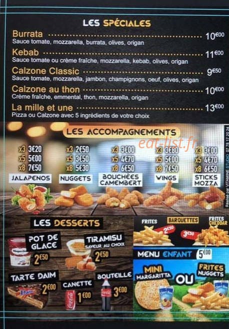 Au 1001 pizzas — carte page 3