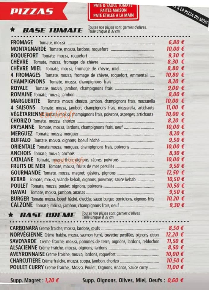 123 Pizza — carte page 1
