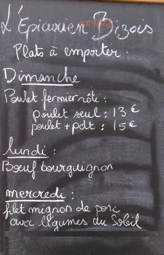 Carte et menu de L’épicurien bizois à Bize Minervois — exemple de menu