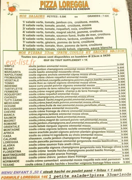 Pizza Loreggia — carte page 1