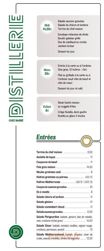 La Distillerie - Chez Barbé — carte page 1