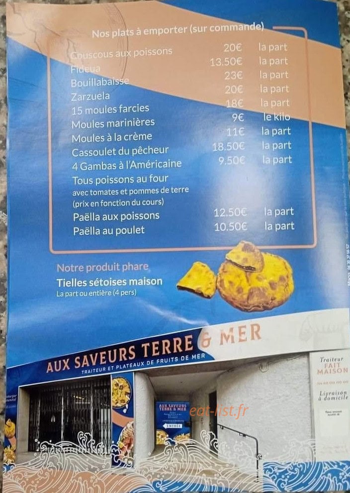 Carte et menu de Aux saveurs terre et mer à Sigean — Les plats emporter et produits phare