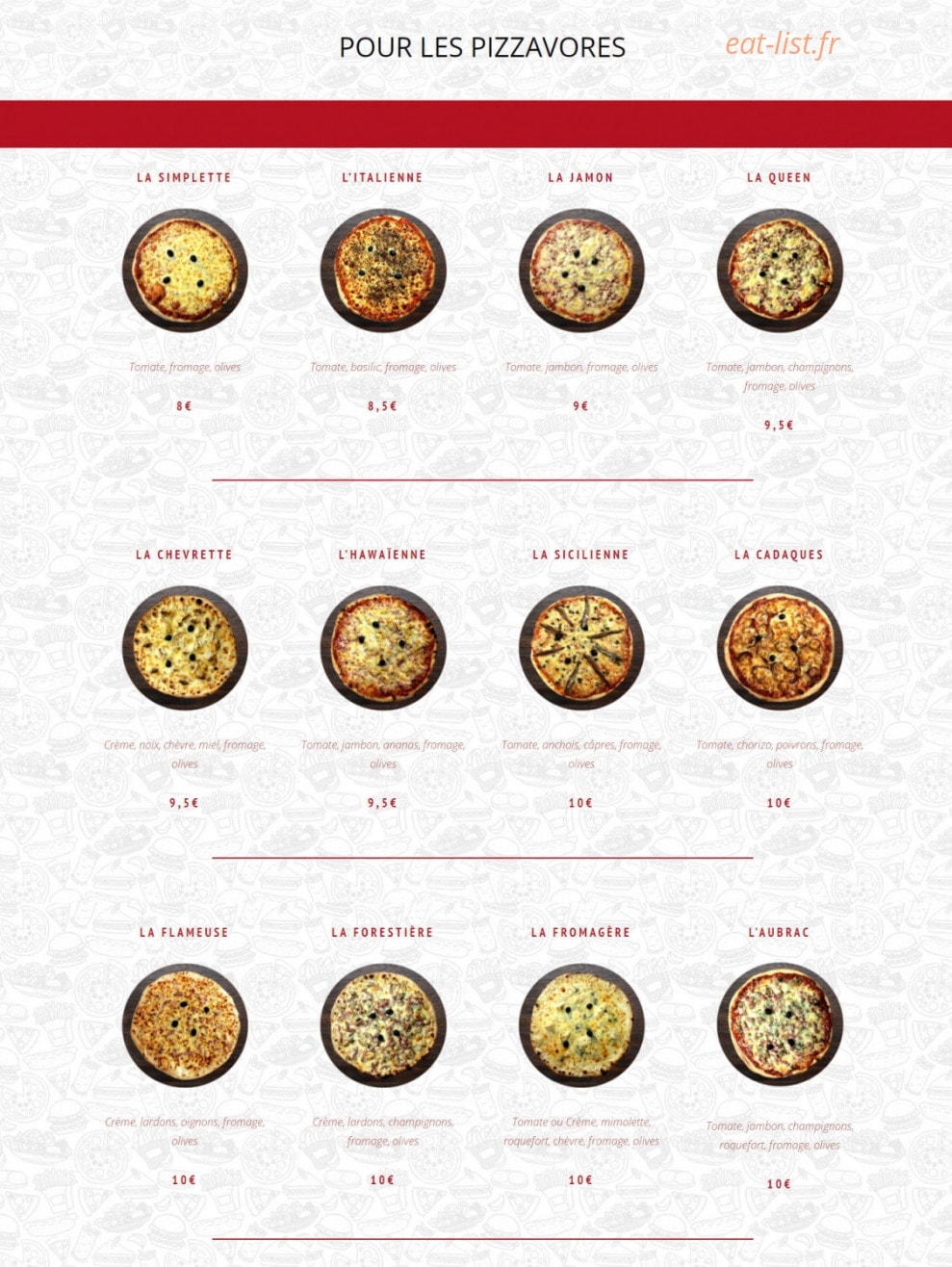 Béa Pizza — carte page 1