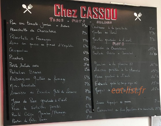 Chez Cassou — carte page 1