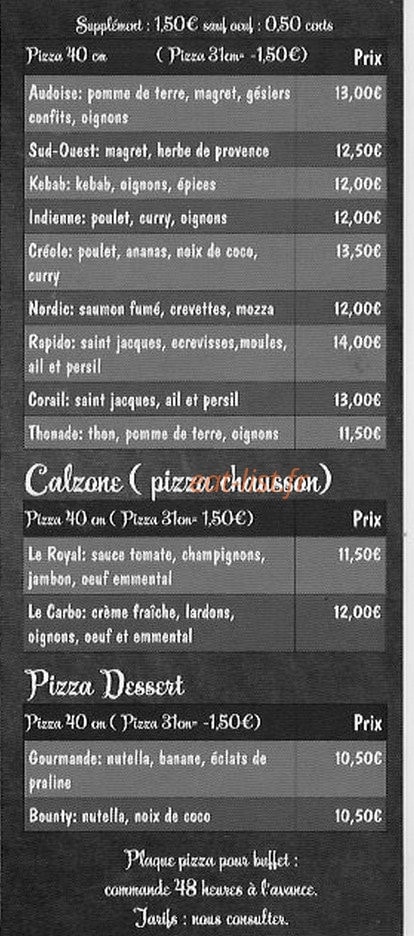 Pizza Rapido — carte page 3