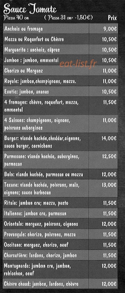 Pizza Rapido — carte page 1