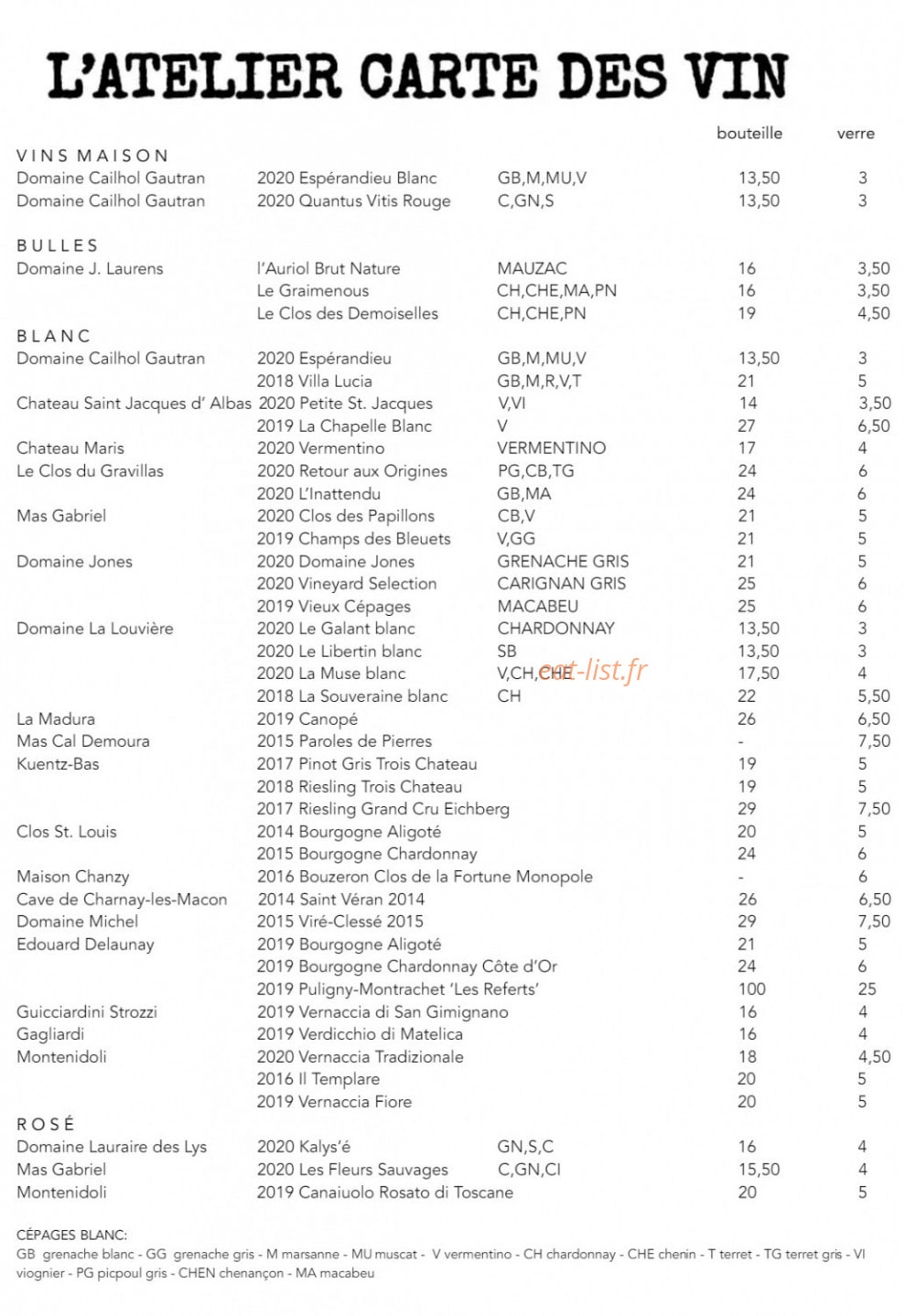 L'Atelier — carte page 2