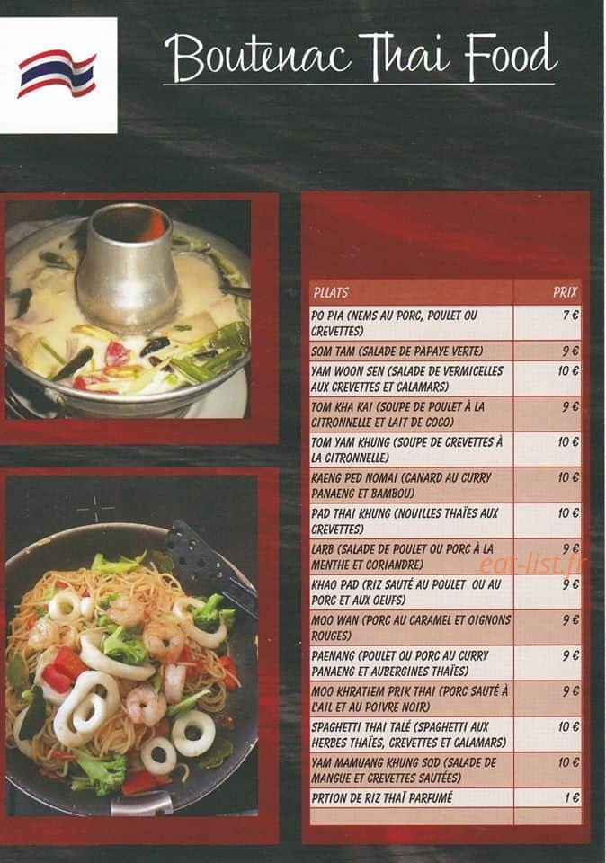Thai food — carte page 1