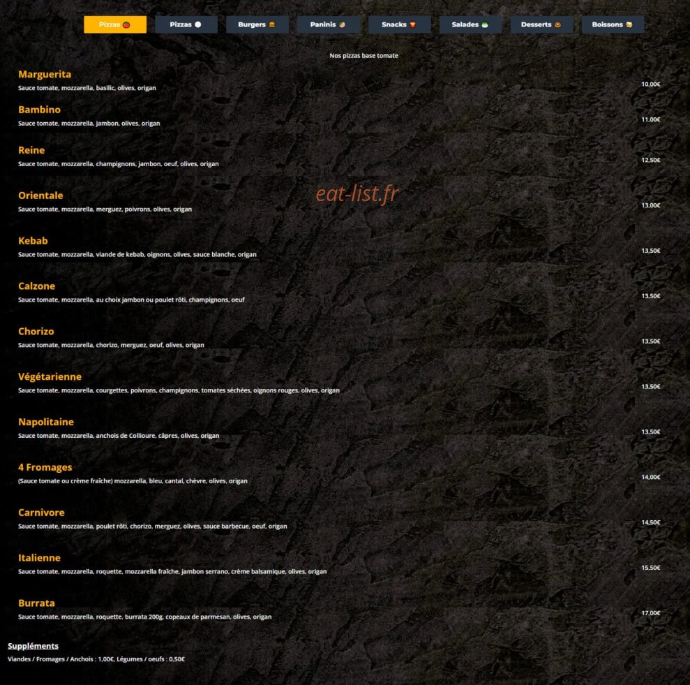 Pizza Ferralaise — carte page 1