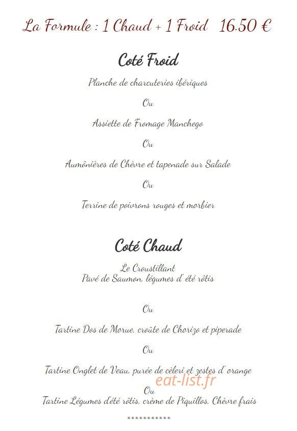 Le Bistrot Gourmand — carte page 1