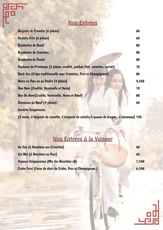 Carte et menu de Au Coeur de L'Asie à Lezignan Corbieres — Les entrées