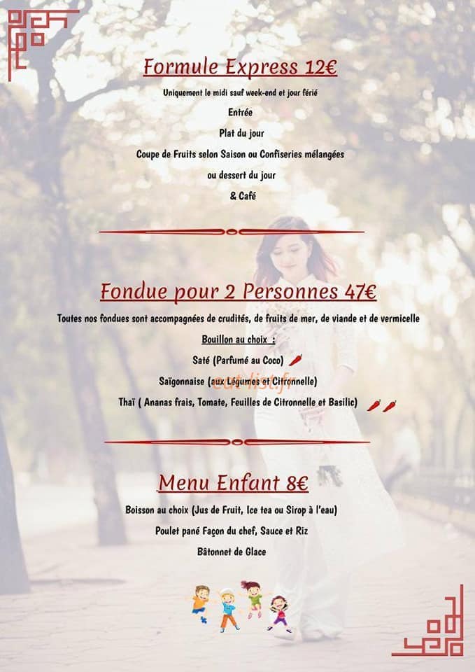Carte et menu de Au Coeur de L'Asie à Lezignan Corbieres — Les formules