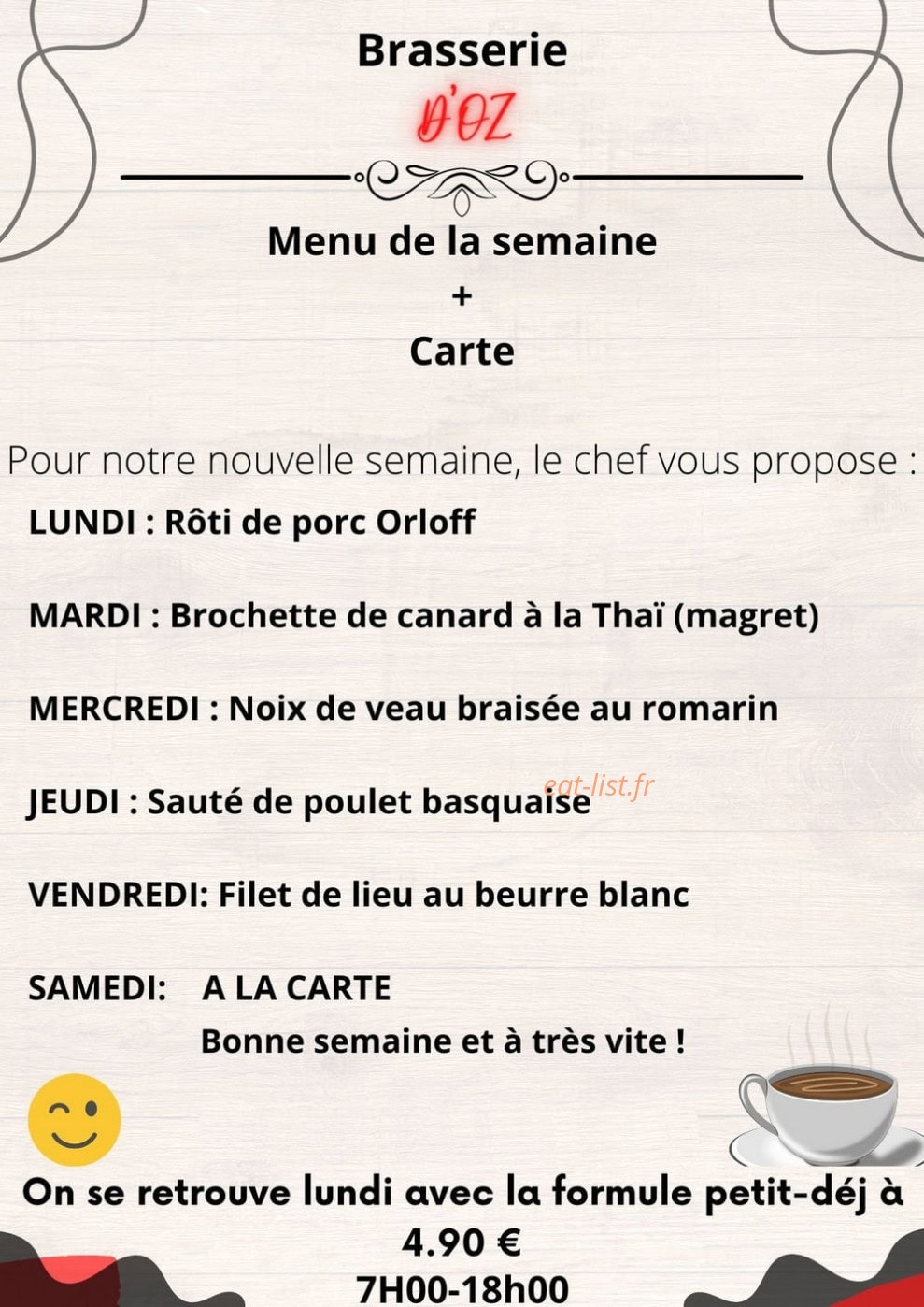 Brasserie d'OZ — carte page 1
