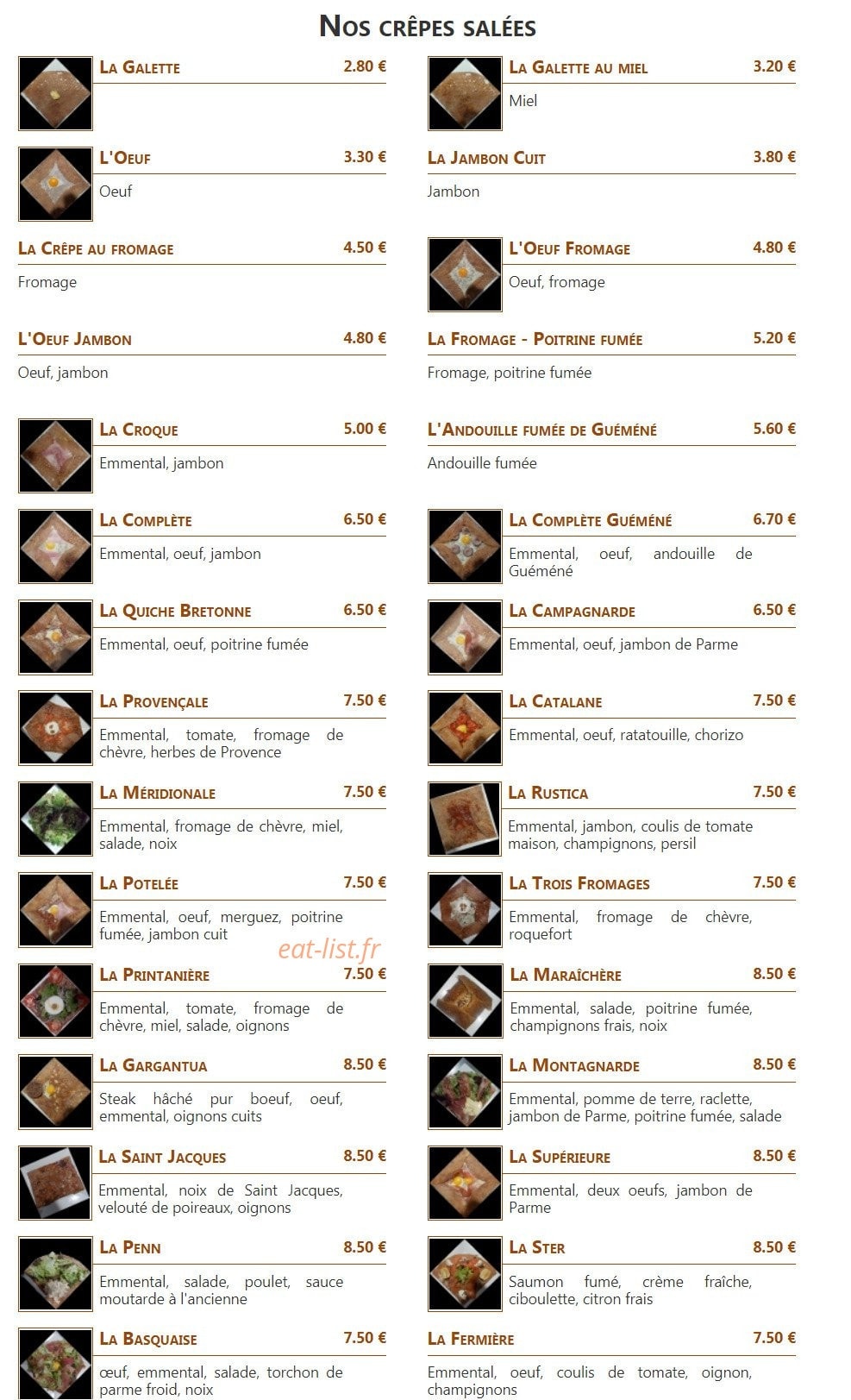 Crêperie Bretonne — carte page 1