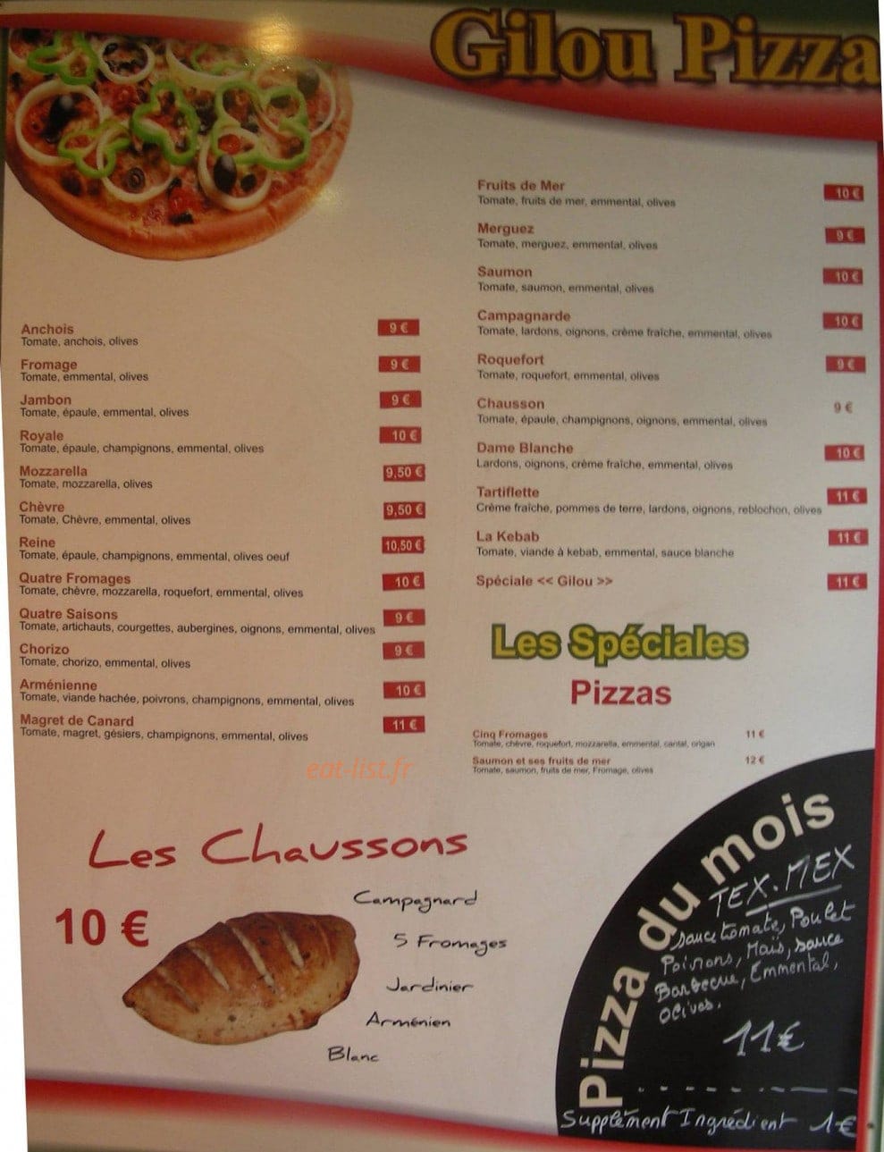 Gilou pizza — carte page 1