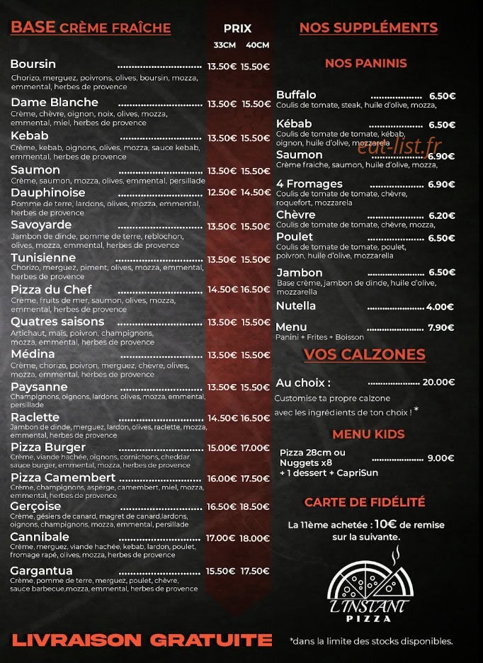 L'instant pizza — carte page 3