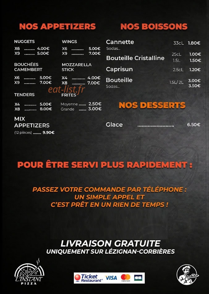L'instant pizza — carte page 4
