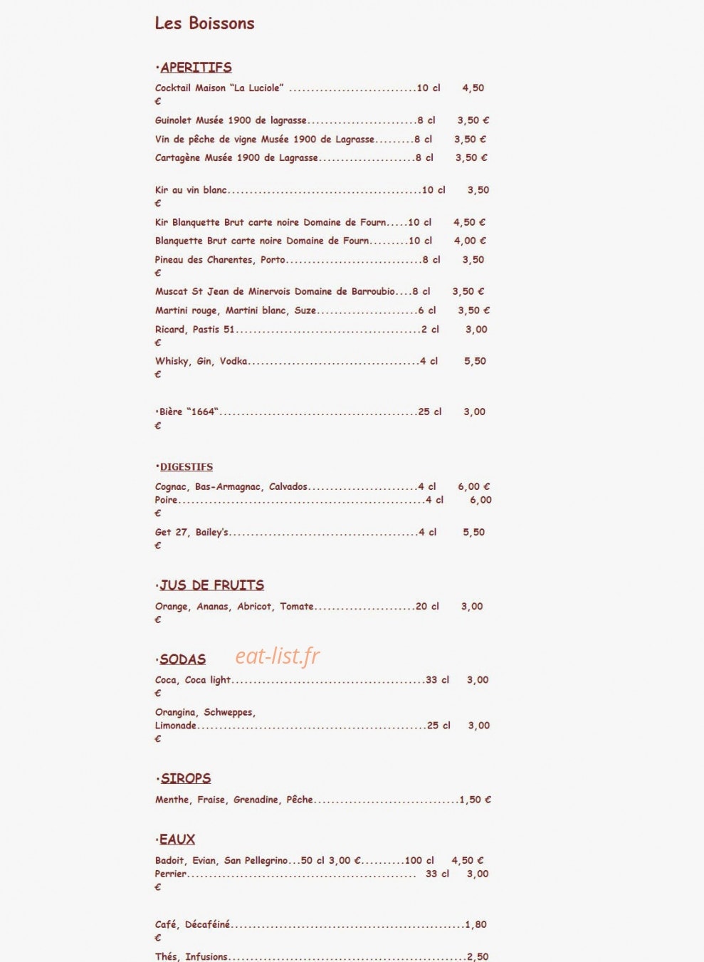 Restaurant La Luciole — carte page 4