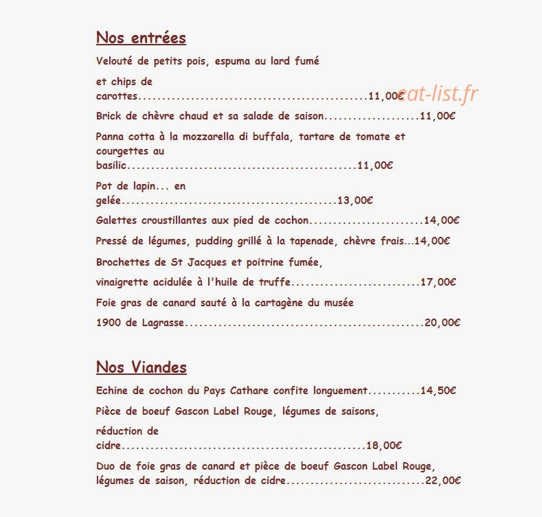 Restaurant La Luciole — carte page 1