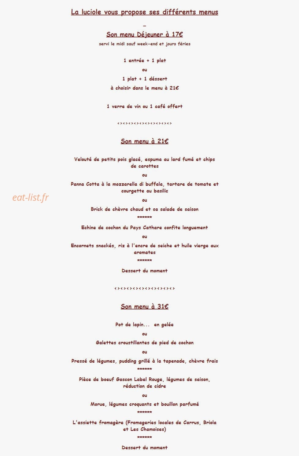 Restaurant La Luciole — carte page 5