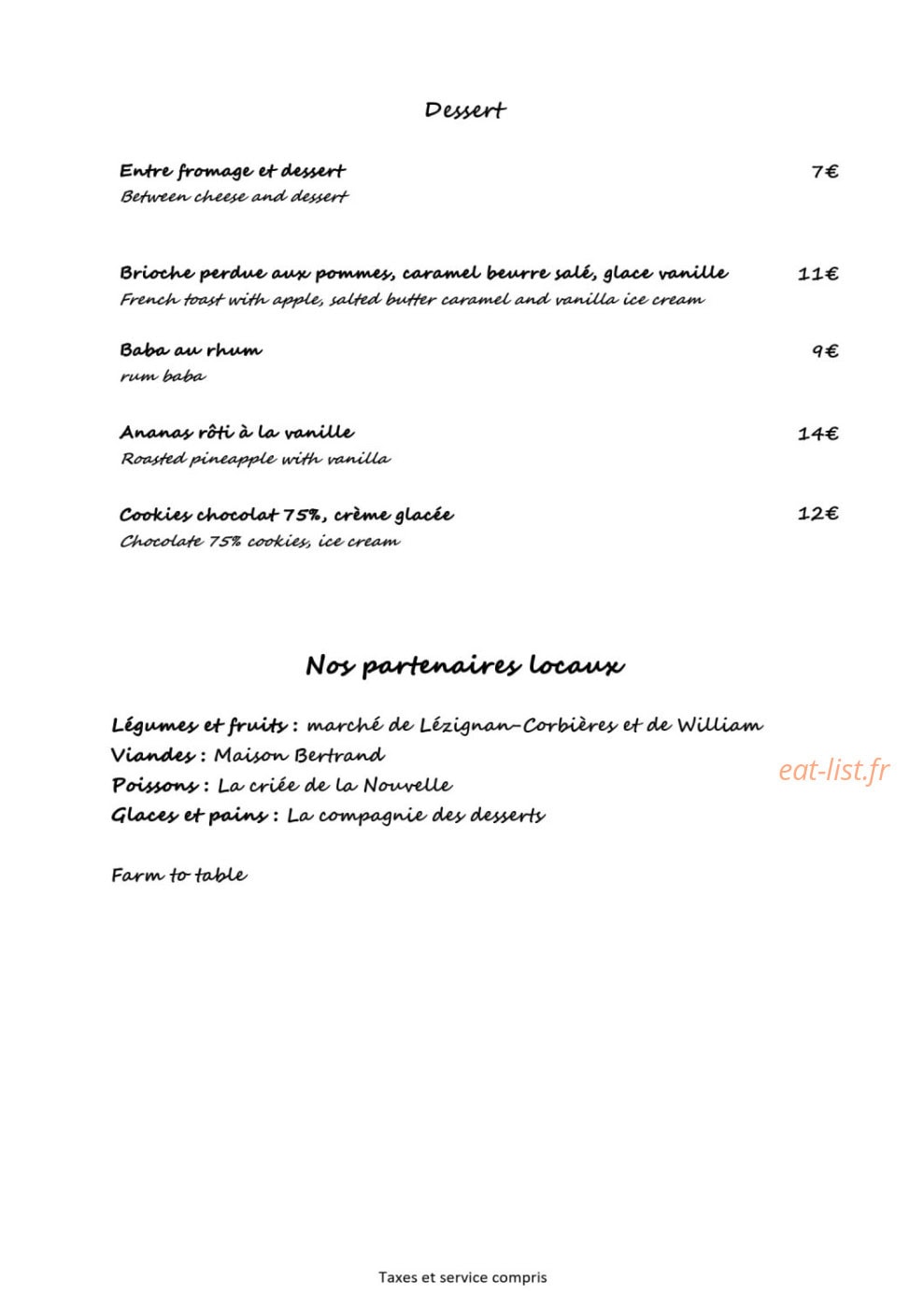 Restaurant des Ollieux — carte page 4