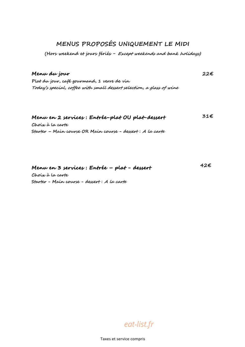 Restaurant des Ollieux — carte page 2