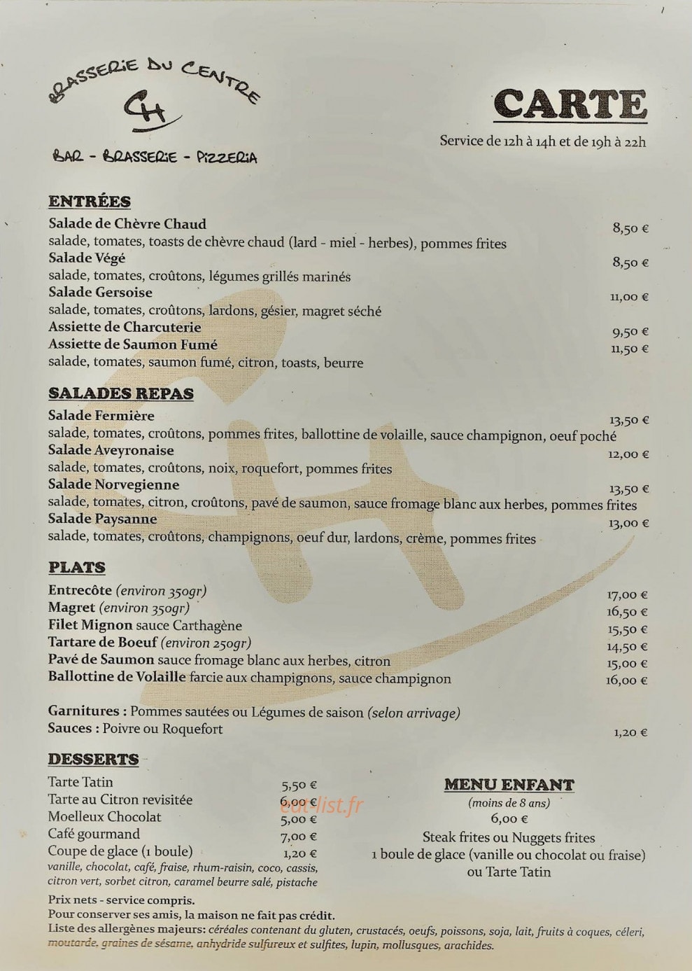 Brasserie Du Centre — carte page 2